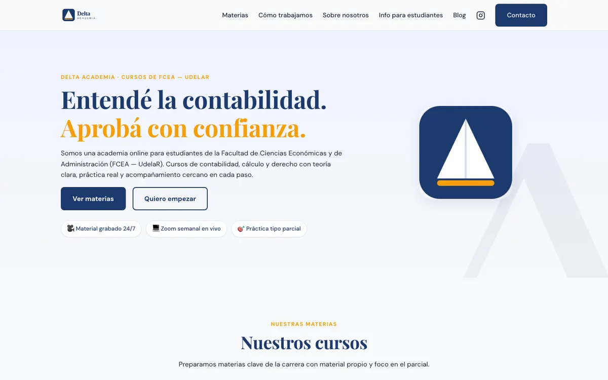 Captura de la web de Delta Academia